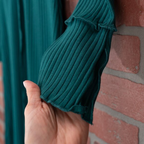 Teal Long Sleeve Ribbed Midi Dress - Small - Picture 7 of 14
